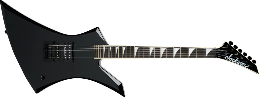 Guitarra Jackson Marty Friedman Kelly KE-1 forma Kelly negra con una pastilla y puente fijo vista frontal