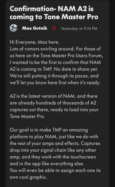 Fender confirma la llegada de NAM A2 a la TMP