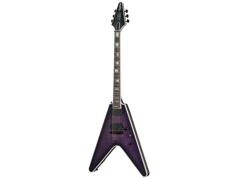 Epiphone Prophecy Flying V completa en acabado Orchid Bloom Satin, de color morado