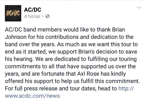 Comunicado AC/DC Axl Rose