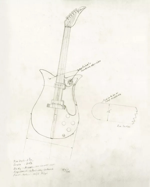 Boceto de Ted McCarty de la Gibson Theodore