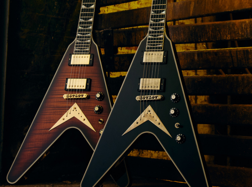 Gibson Dave Mustaine Flying V EXP en Red Amber Burst y Ebony VOS