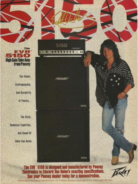 Publicidad de Eddie Van Halen con el Peavey EVH 5150