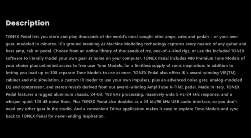 Texto filtrado del IK Multimedia Tonex Pedal