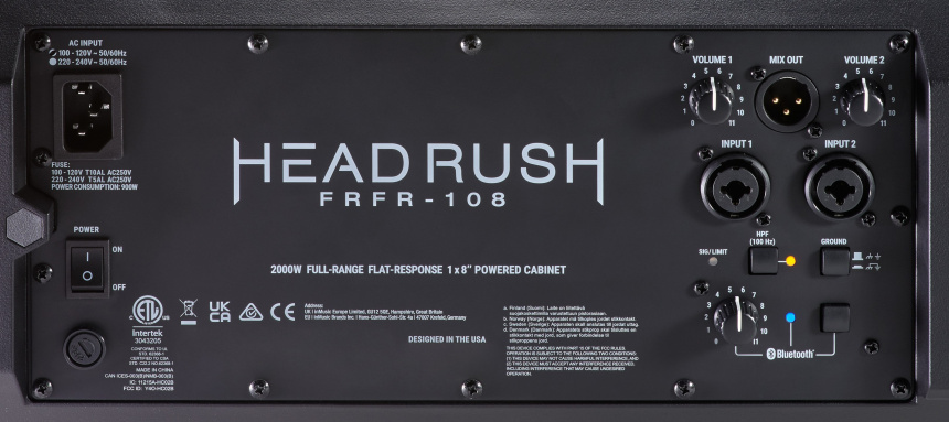 Panel trasero del Headrush FRFR-108 MKII