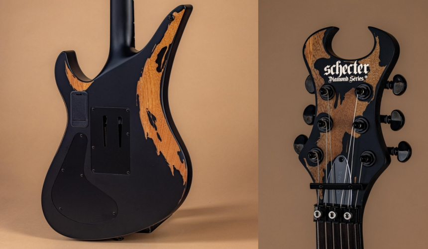 Synyster Custom-S con acabado Distressed Satin Black - trasera y pala
