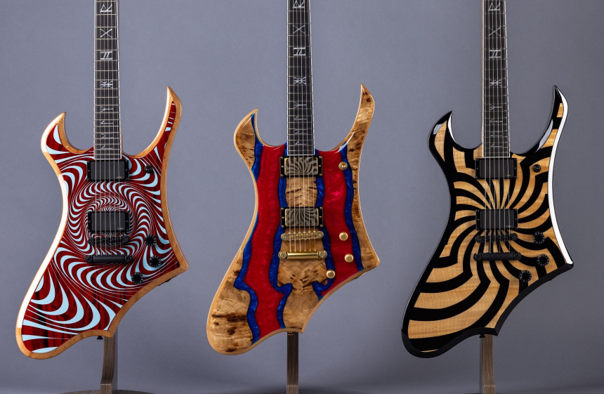 Wylde Audio Goregehn en Cocobolo Psychic Bullseye, Blood River Burl, y Rawtop Buzzsaw