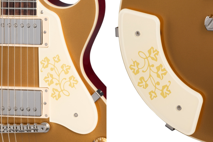 golpeador y reposabrazos color crema decorado con motivos florales dorados