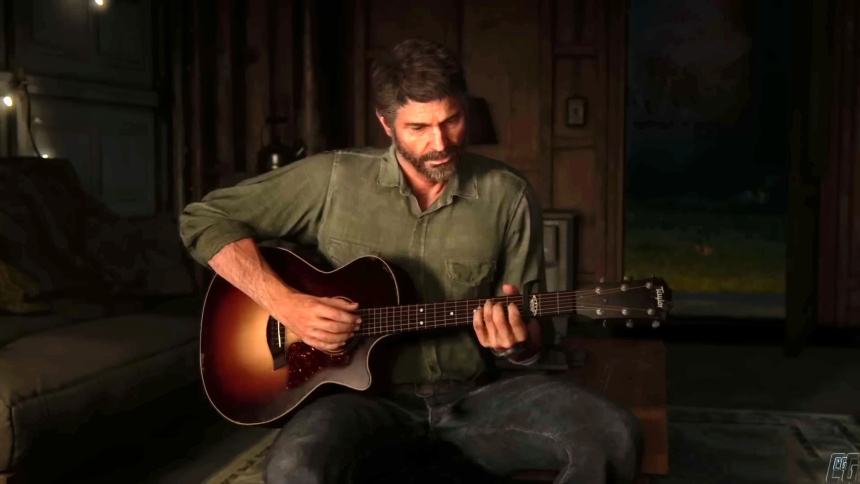 Joel tocando una Taylor en el juego The Last of Us