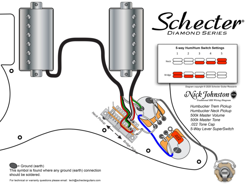 Cableado de la Cuerpo de la Pala de la Schec­ter Nick Johnston Traditional HH en Atomic Mercury