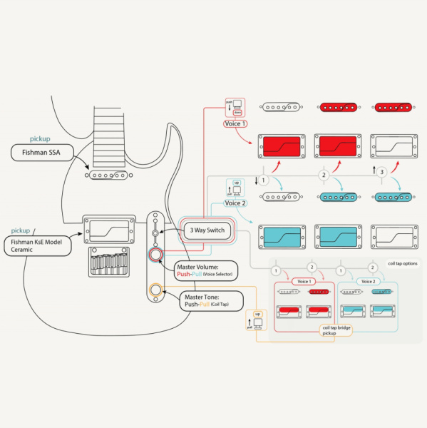 Diagrama de la electrónica de la Caparison Dellinger-JSM-V2-LTD Vintage Blue