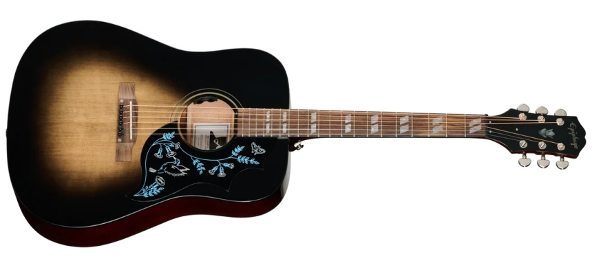 Frontal de la Epiphone Eric Church Hummingbird Dark, Cobra Burst