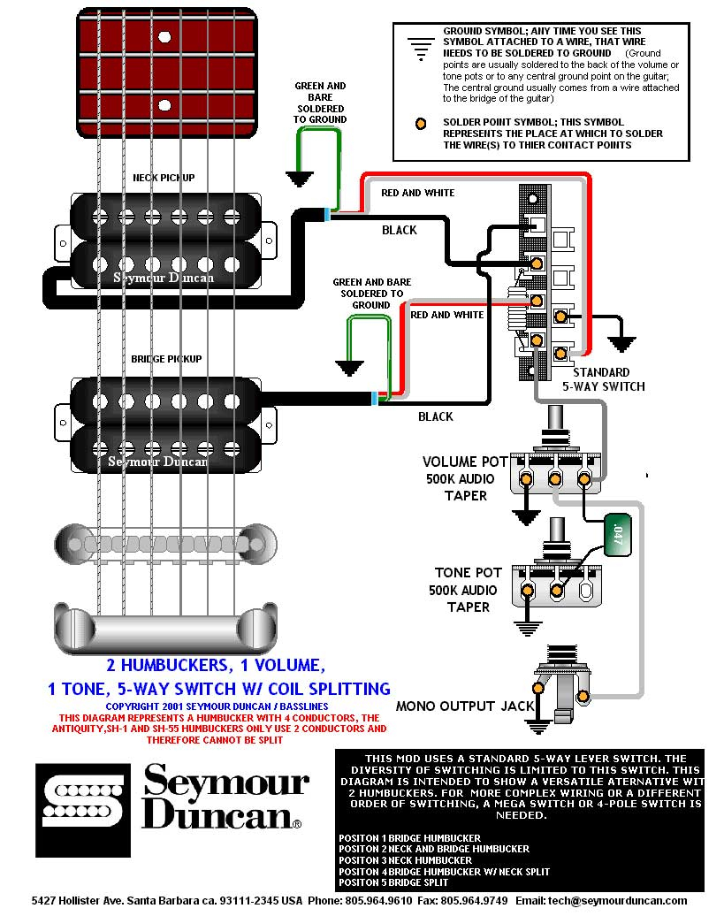 Ayuda para conectar 2 Humbucker con una llave de 5 posiciones! : El