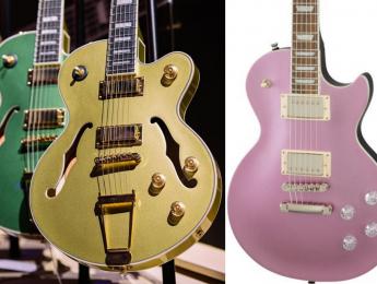Colores metalizados y electrónica actualizada en las Epiphone Uptown Kat ES, Les Paul y SG Muse