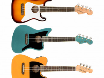 Nuevos ukeleles electroacústicos de Fender con formas de Strat, Telecaster y Jazzmaster