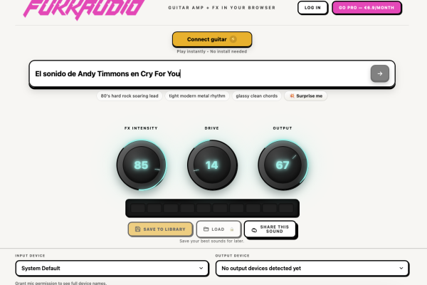 Describe el sonido de guitarra que quieres, y la web gratuita sin instalación de Fukkaudio lo generará