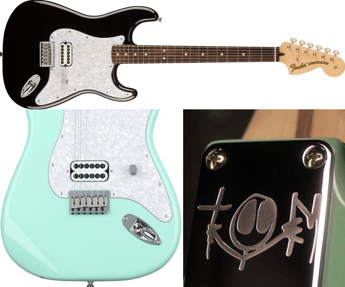 Musiclily Pro 11 Fori Battipenna Strat Un Covered Humbucker Per Chitarra Elettrica Fender USA/Mexico Tom Delonge Strat, 3 Strati Aged White